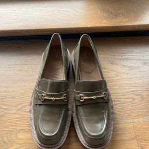 Sam Edelman Olive Green Loafers with Gold Buckle